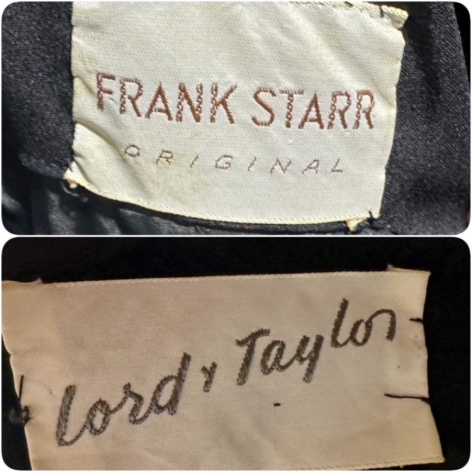 FRANK STARR Vintage 1960s evening gown dress, Lord & Taylor, black sequin sheath evening gown