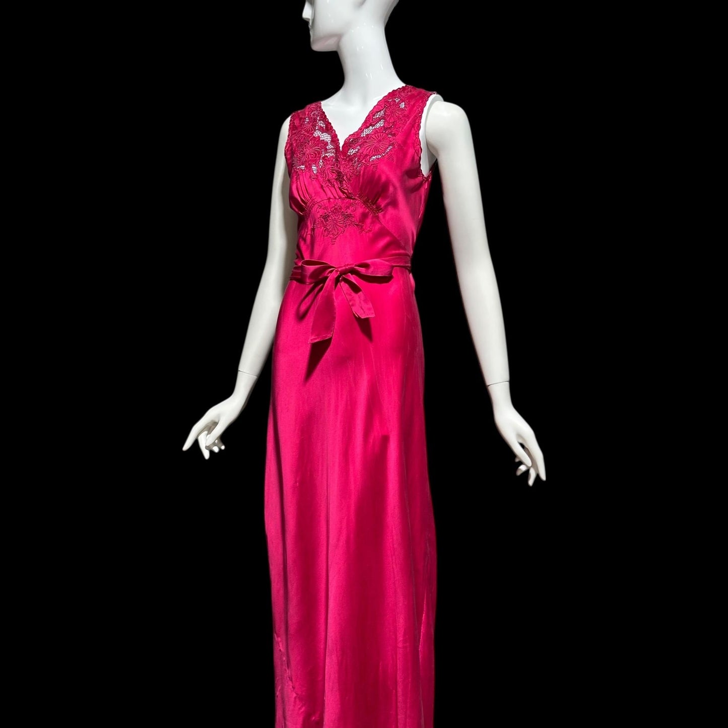 PEONY vintage 1950s Silk Nightgown Slip Dress: Made in SHANGHAI Embroidered Magenta bias cut gown