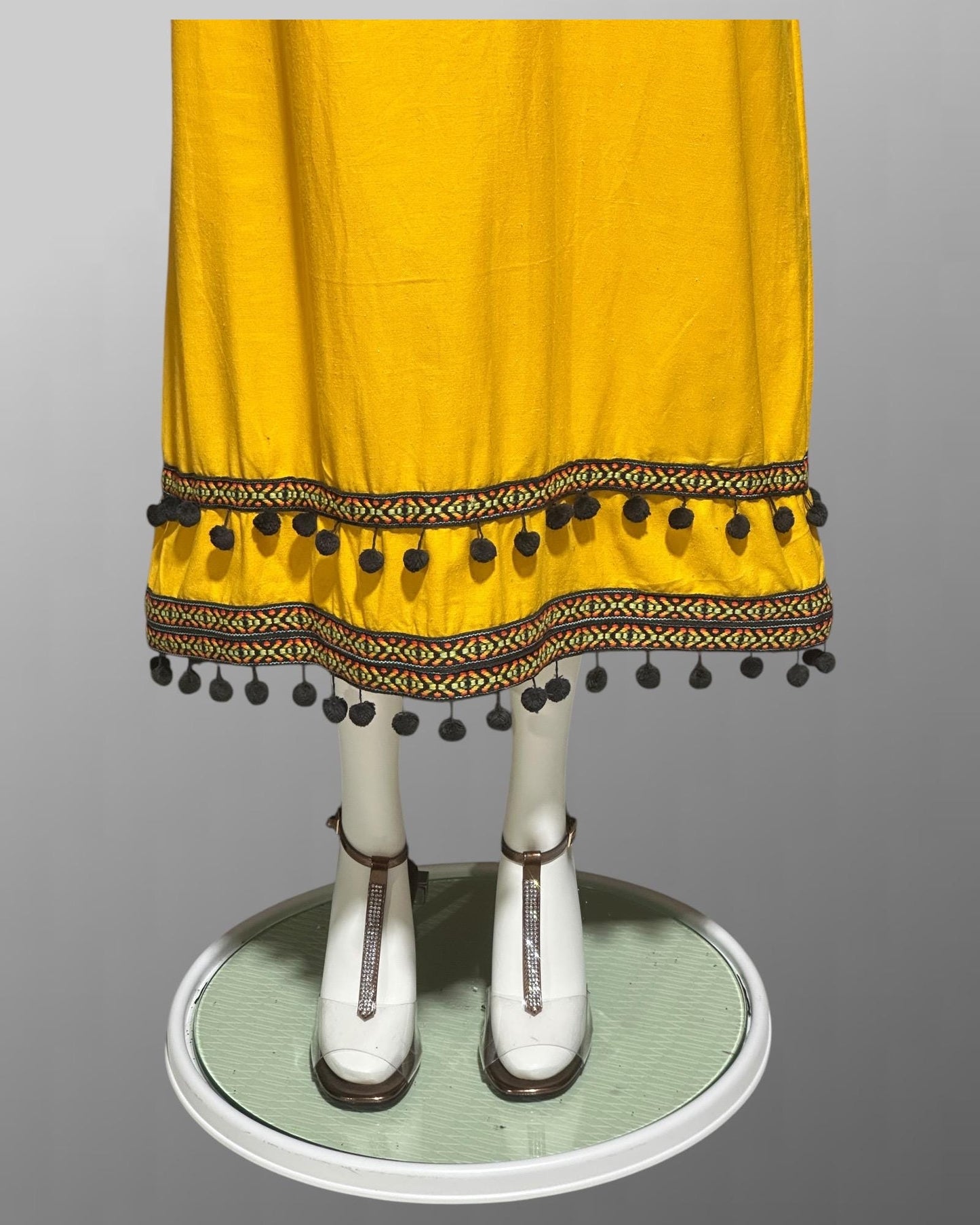 1970s vintage Mango Yellow Cotton Casual Sundress with Pom Poms