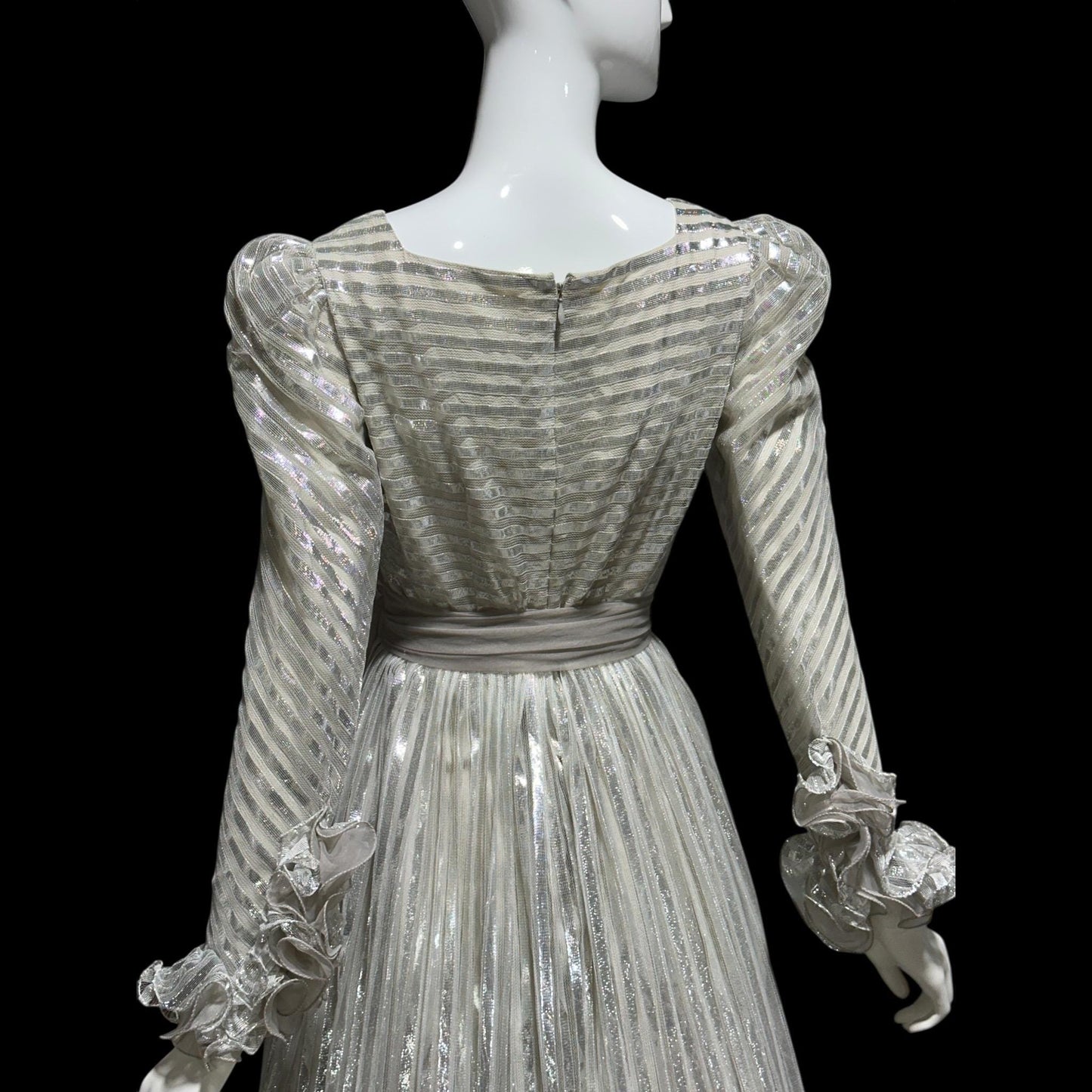 KAY KIPPS Vintage 1970s Evening Dress Gown: silver metallic gall gown long dress