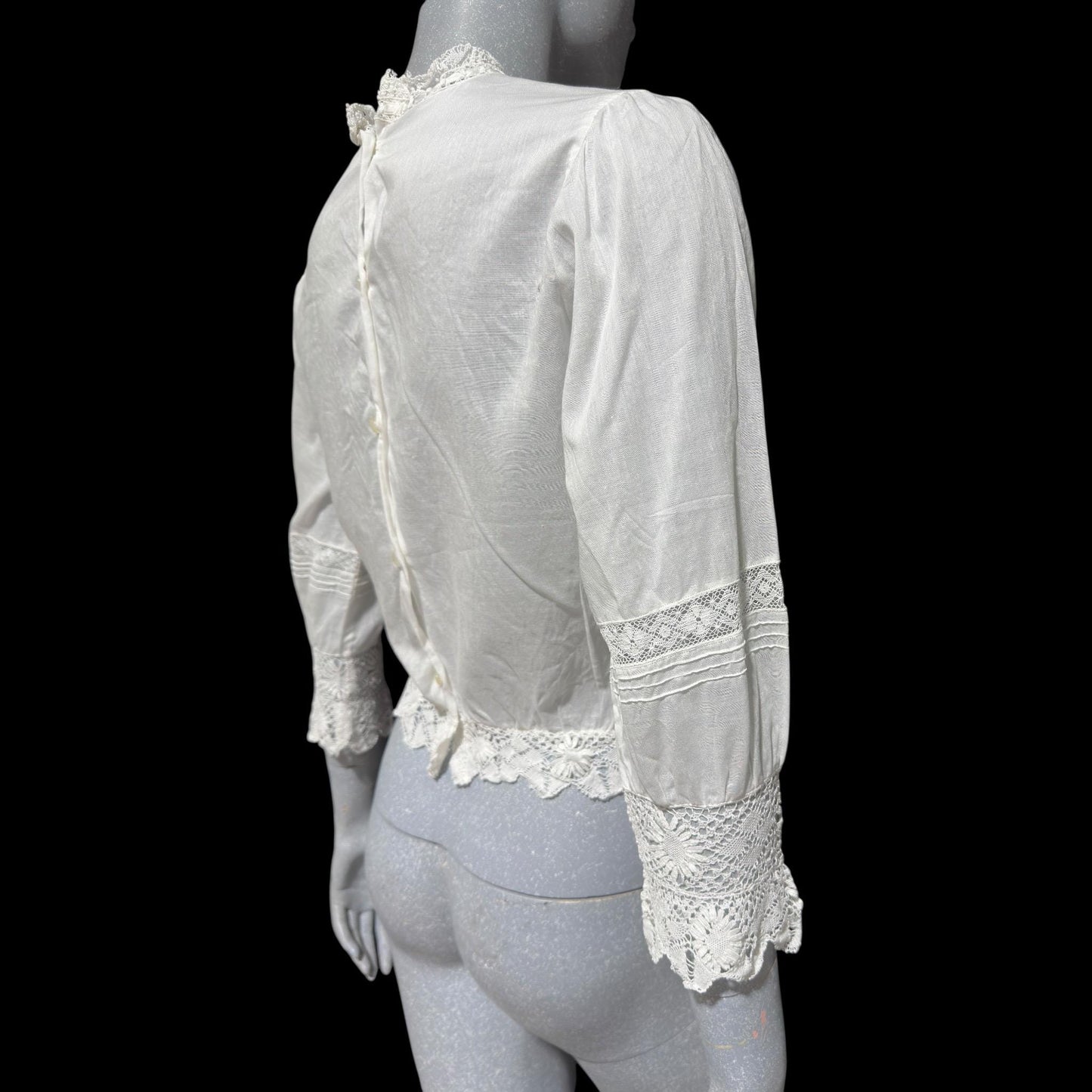 1910 Vintage Antique Edwardian Top, 1900s white batiste cotton and lace blouse