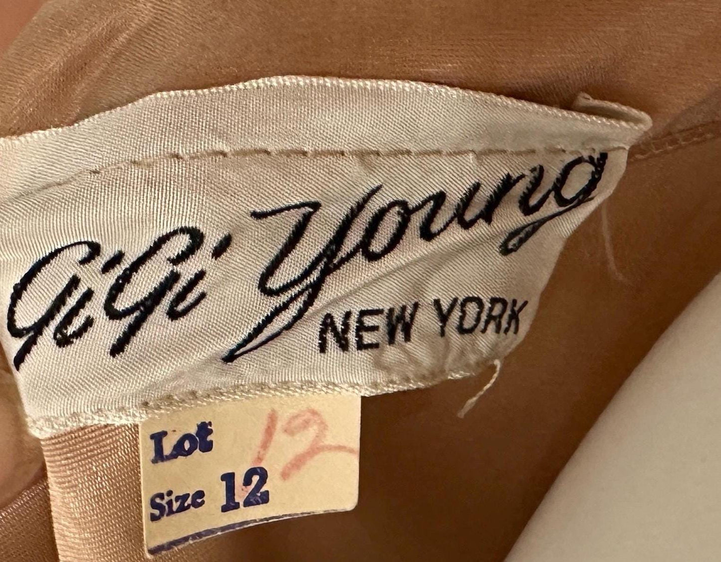 GIGI YOUNG, vintage 1950s dress, Toasty Caramel organza cocktail party dress, pleated fit & flare dress