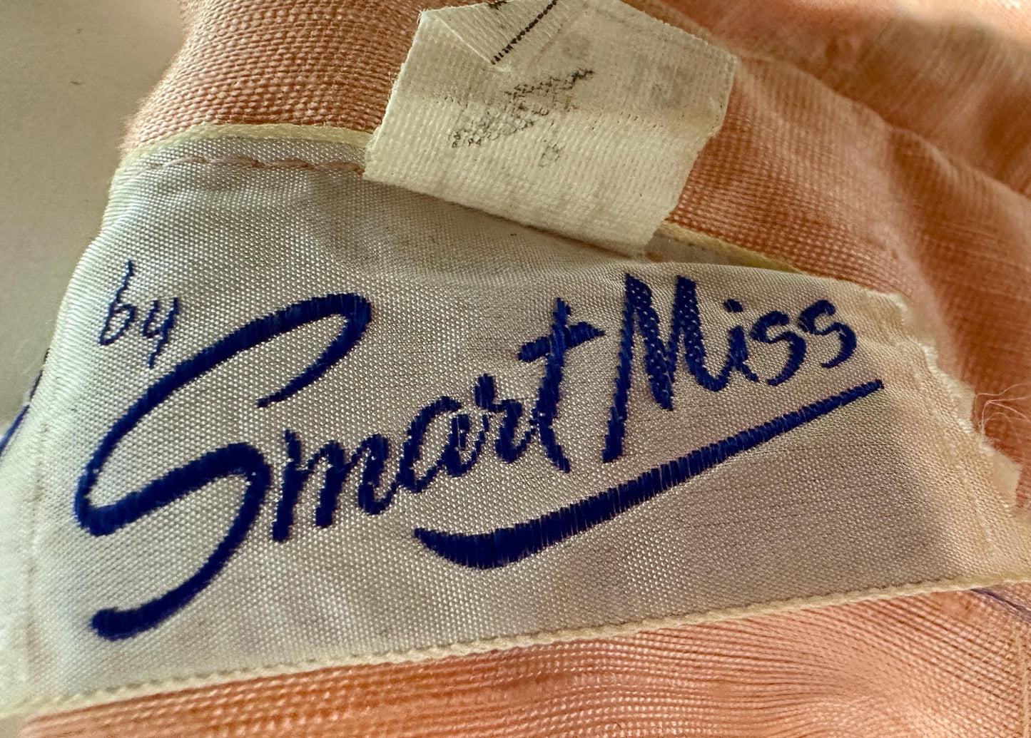 SMART MISS Vintage 1960s evening gown and opera coat ensemble, Peach raw silk high neck beaded mod column dress and duster