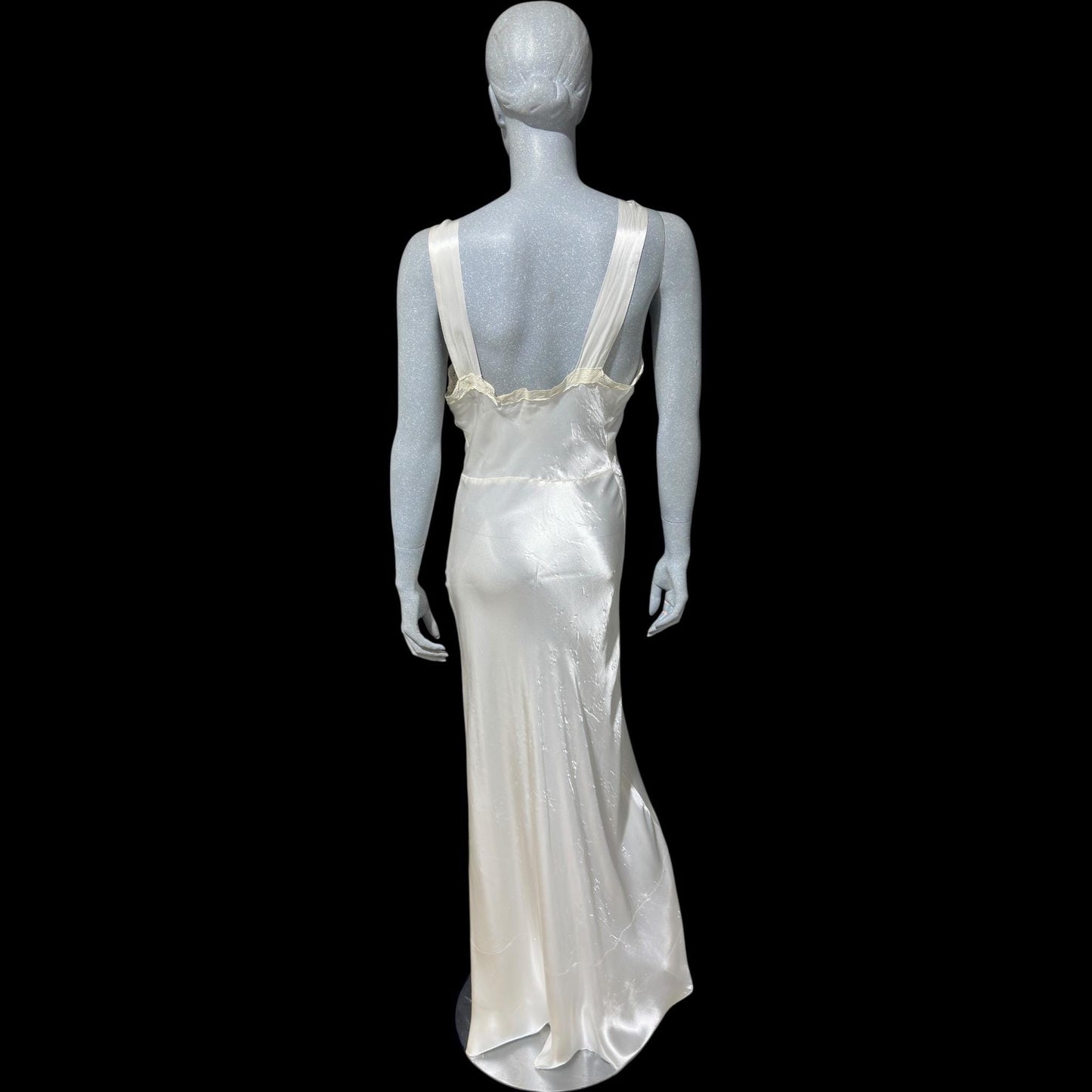 1940s vintage Nightgown slip dress, Shiny bias cut bridal white full length night dress