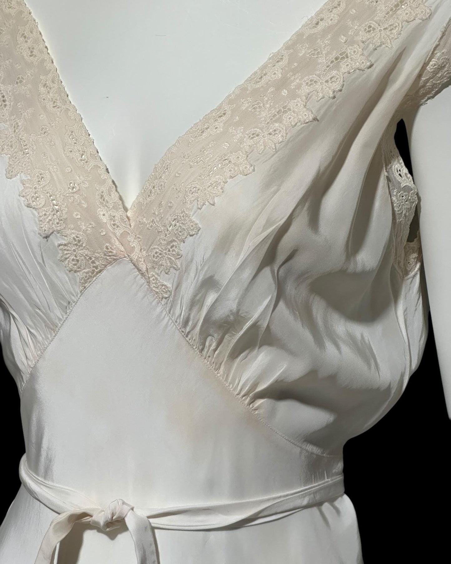 TULA, vintage 1940s peignoir set, white sheath slip dress robe set