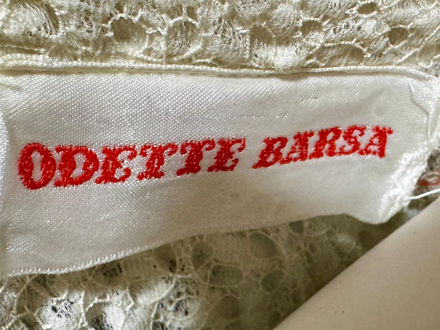 ODETTE BARSA, vintage 1950s dressing gown robe, white smocked elastic and lace bridal robe