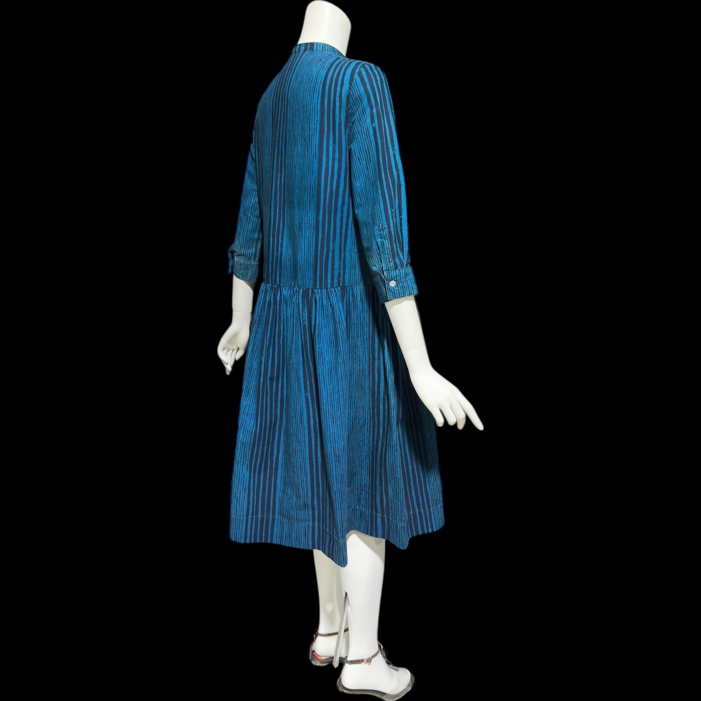 MARIMEKKO vintage 1960s day dress, Suomi Finland cotton shirt dress, Blue black stripe