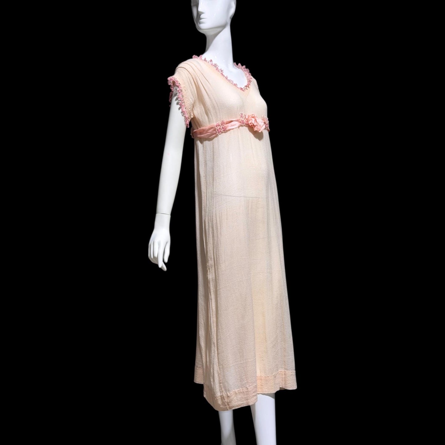 1920s vintage nightgown dress, Romantic Dusty pink cotton gauze muslin lingerie dress with needlework