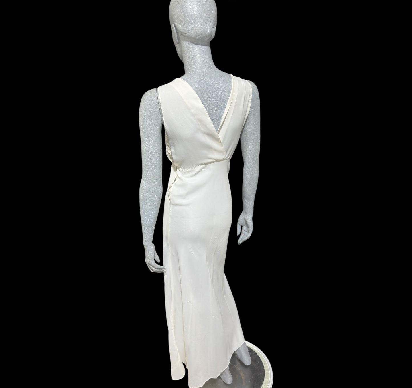 1930s vintage Nightgown slip dress, White rayon and lace bias cut night dress, full length with side snaps