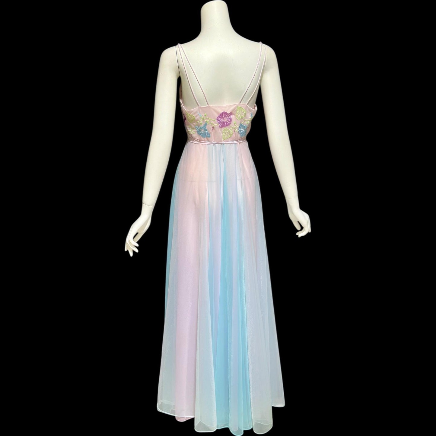 VANITY FAIR, vintage 1950s nightgown slip dress, pastel sorbet sheer chiffon embroidered goddess gown