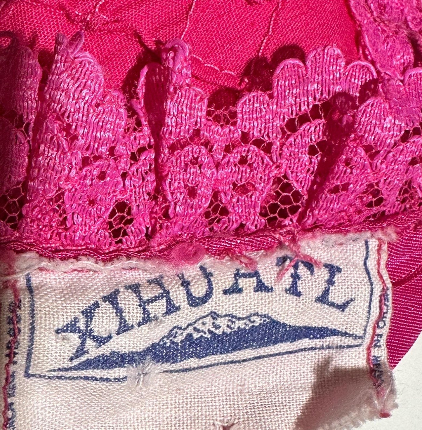 XIHUATL vintage 1960s Mexican cotton day dress, Hot Pink Pintuck Patchwork cotton and lace