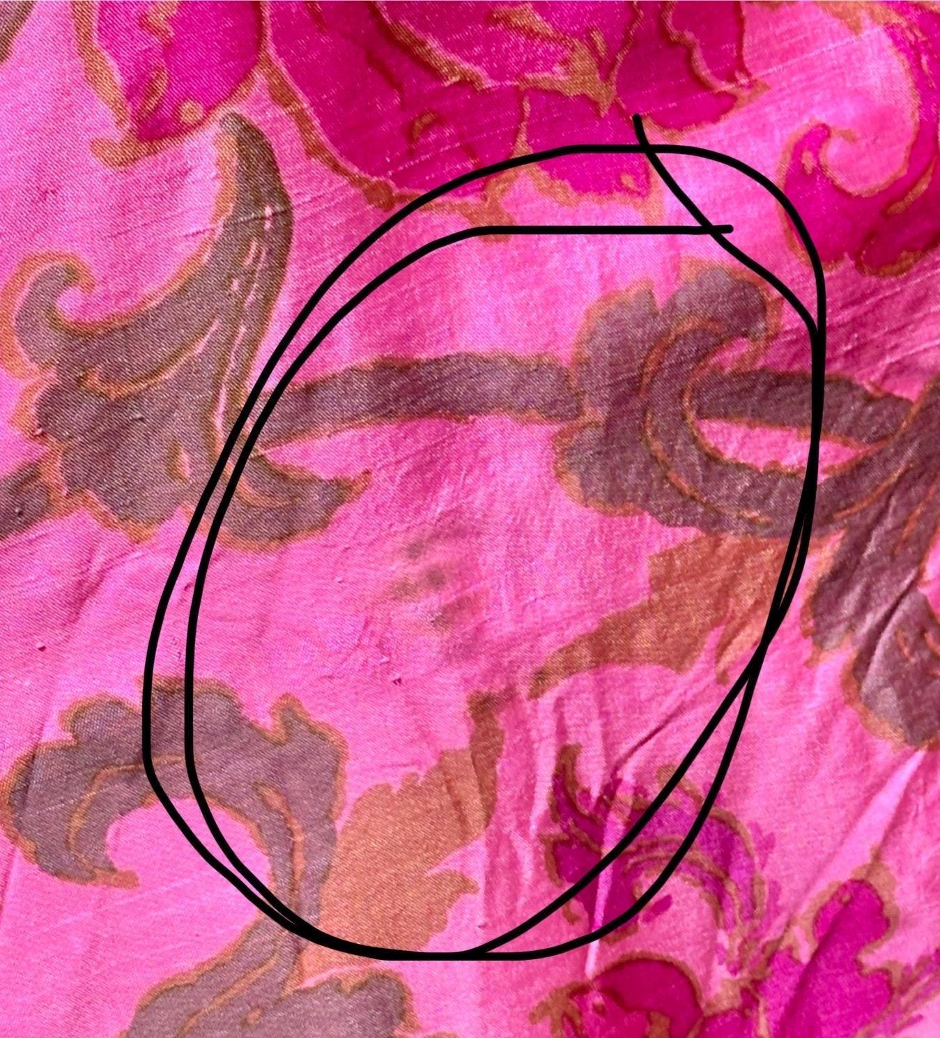JIM THOMPSON, vintage 1960s Thai Silk caftan maxi dress, Hot pink lotus blossom floral gown, Hippie Boho Kaftan Dress
