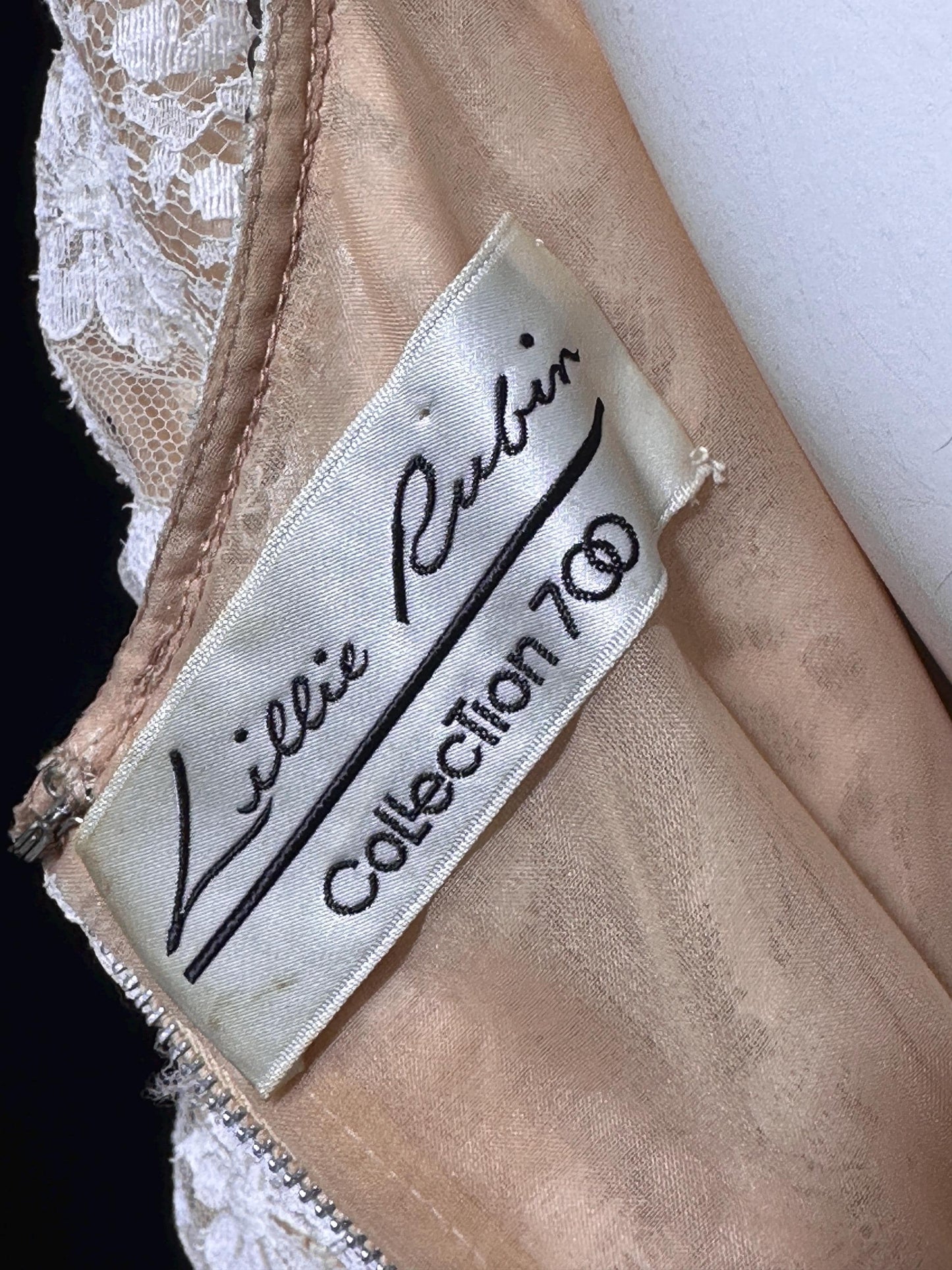 LILLIE RUBIN COLLECTION 700, vintage 1960s evening dress gown, white lace regency style formal gown