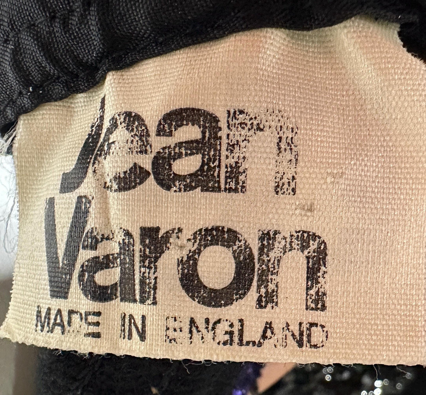 JEAN VARON, Made in England, vintage 1970s sequin and chiffon scarf evening dress