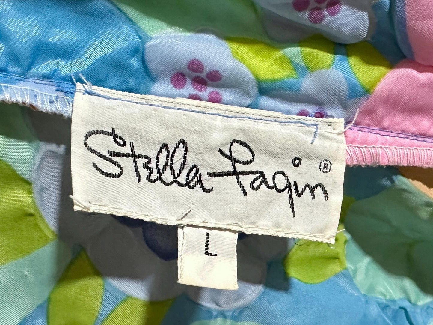 STELLA FAGIN, vintage 1960s Robe, Long Airy Blue and Pink Embossed Flower Wrap Front dressing gown