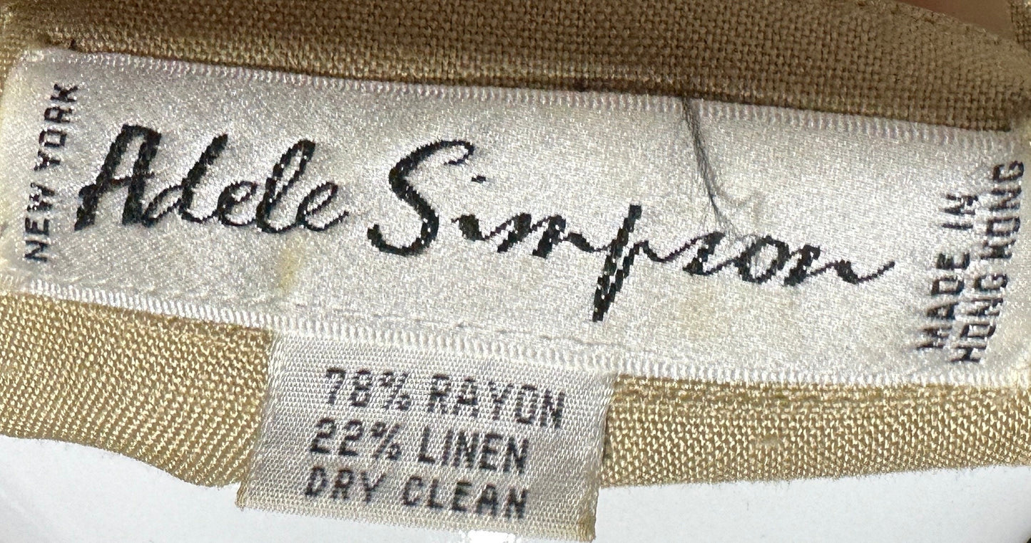 ADELE SIMPSON, vintage 1980s day dress, 80s does 40s latte tan linen dress, button front wear to work luncheon dress