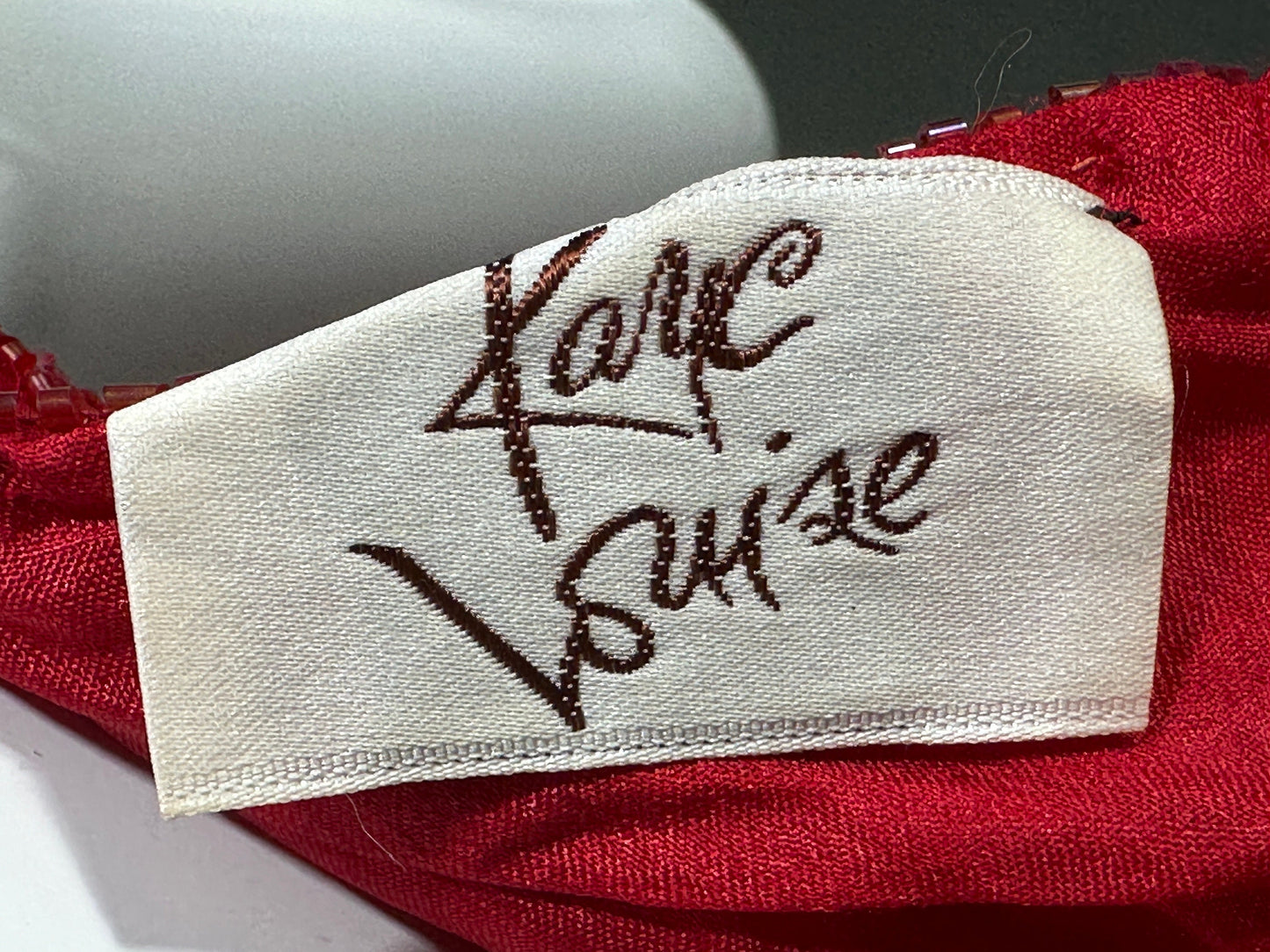 KAYE LOUISE vintage 1990s dress, red 100% silk and sequin beaded cocktail party slip dress
