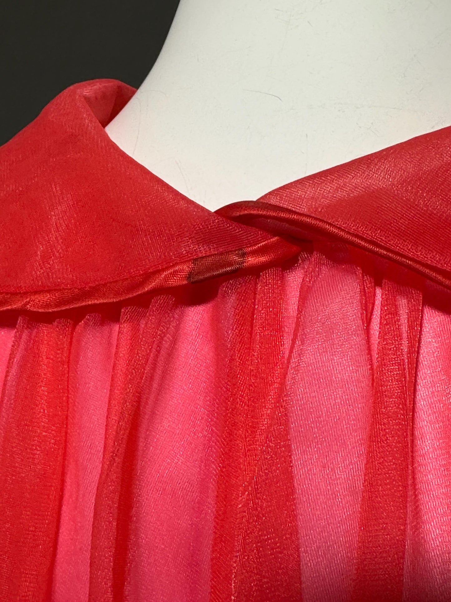 1950s vintage bed night jacket, Cherry Red & Hot Pink double layer chiffon cropped swing style jacket