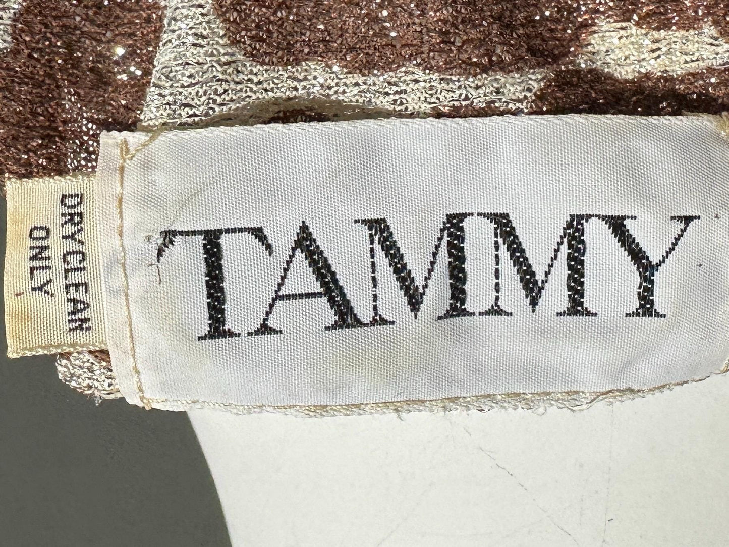 TAMMY vintage 1970s lurex maxi dress, slinky leopard animal print metallic knit party dress