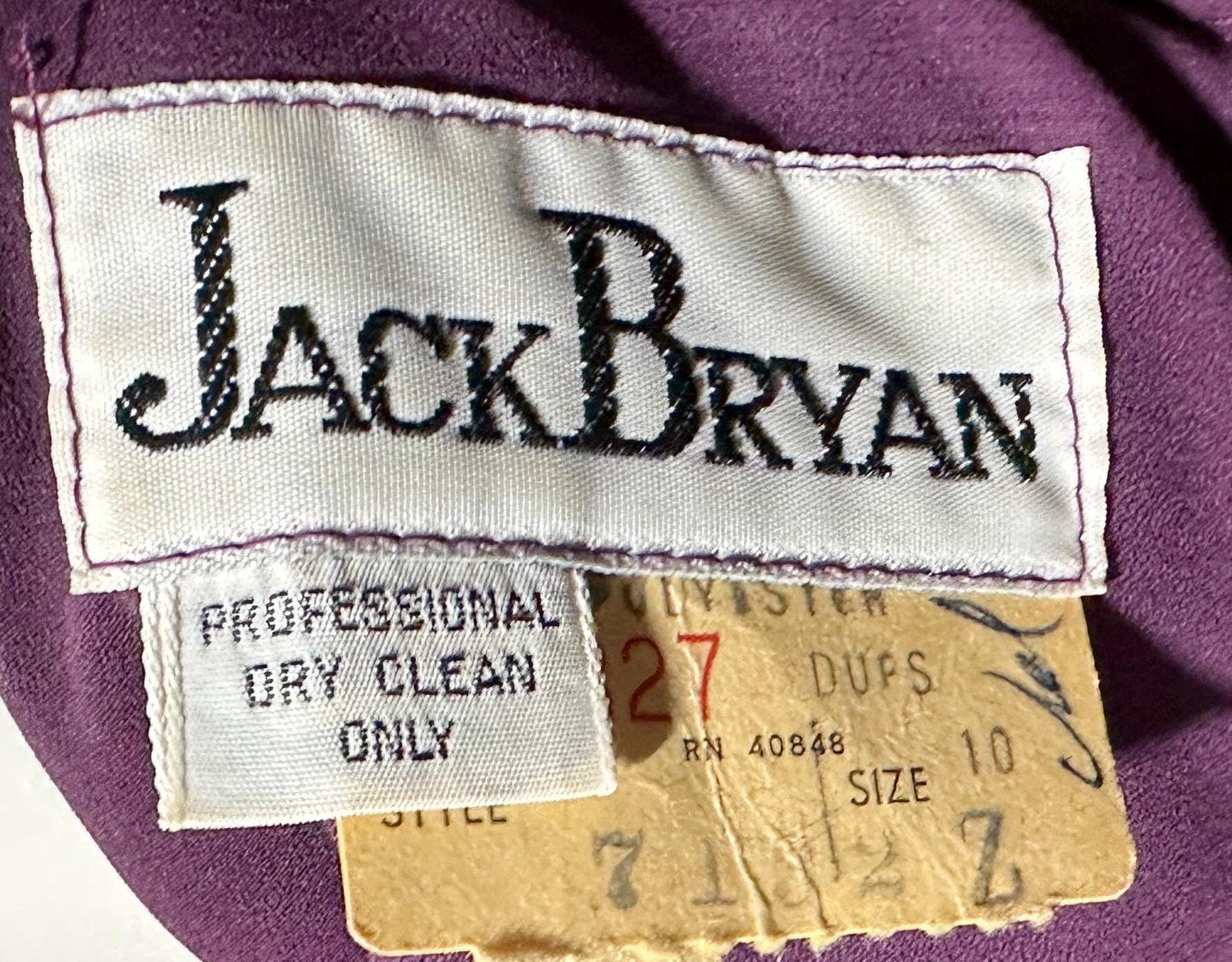 JACK BRYAN vintage evening dress gown, 1970s Aubergine Eggplant Purple chiffon beaded dolman sleeves, Deep V