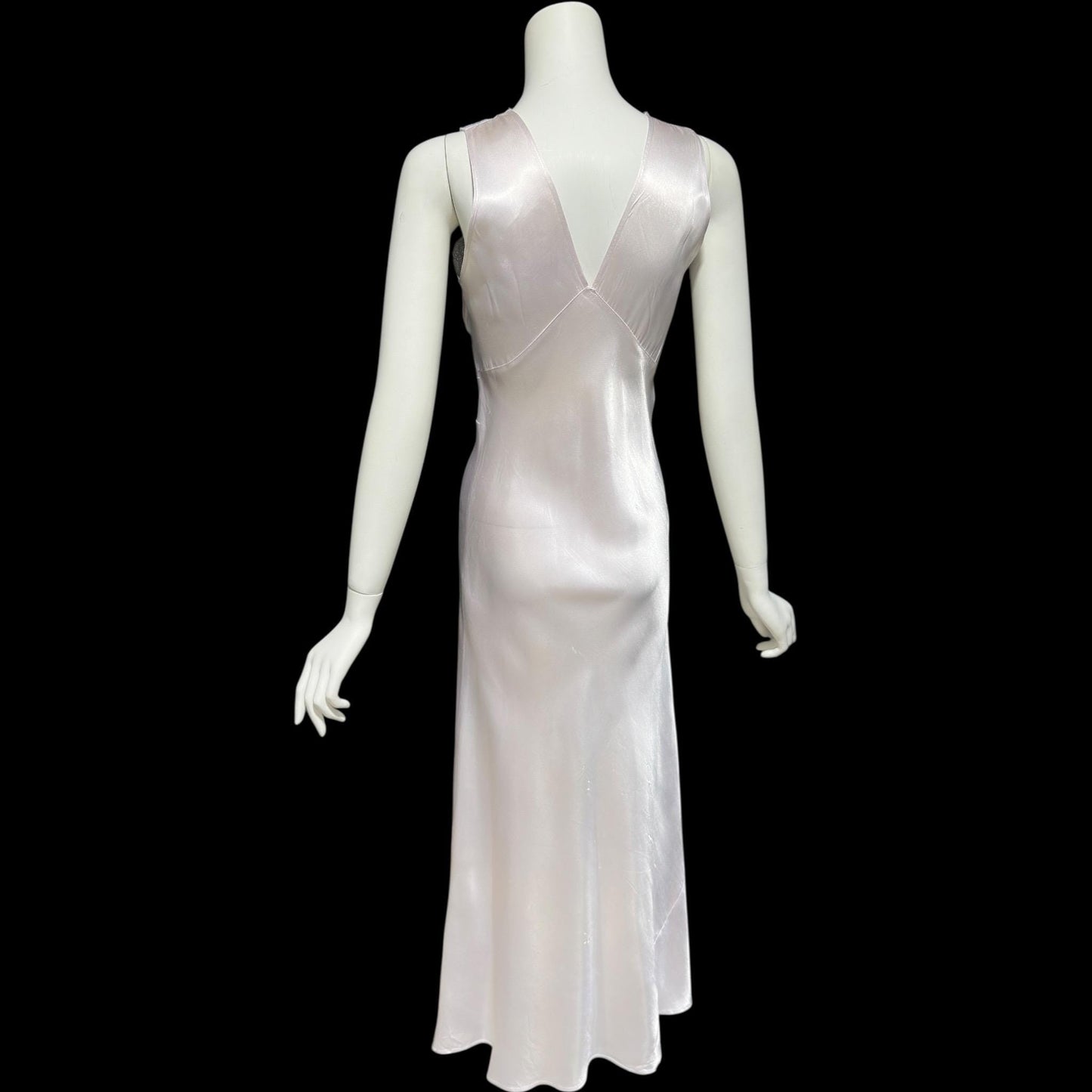 1940s vintage Nightgown slip dress, Shiny bias cut lavender night dress, full length with blue eyelet lace