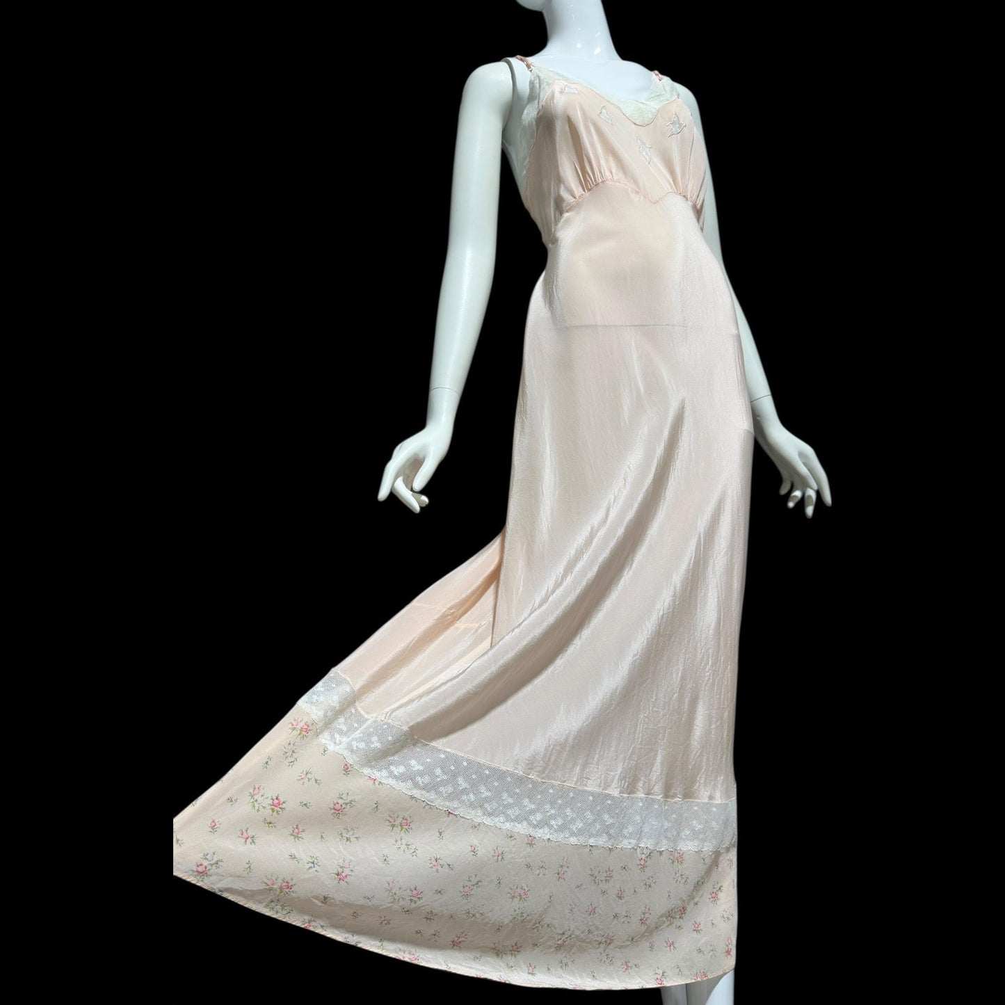 MONDAINE vintage 1930s Nightgown Slip Dress: pink silk night dress lingerie