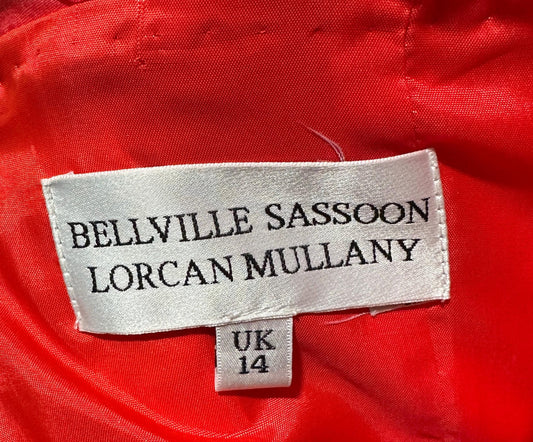 BELLVILLE SASSOON Lorcan Mullany, vintage 1980s evening dress, Red mermaid sheath gown, strapless tiered ruffles with matching bolero