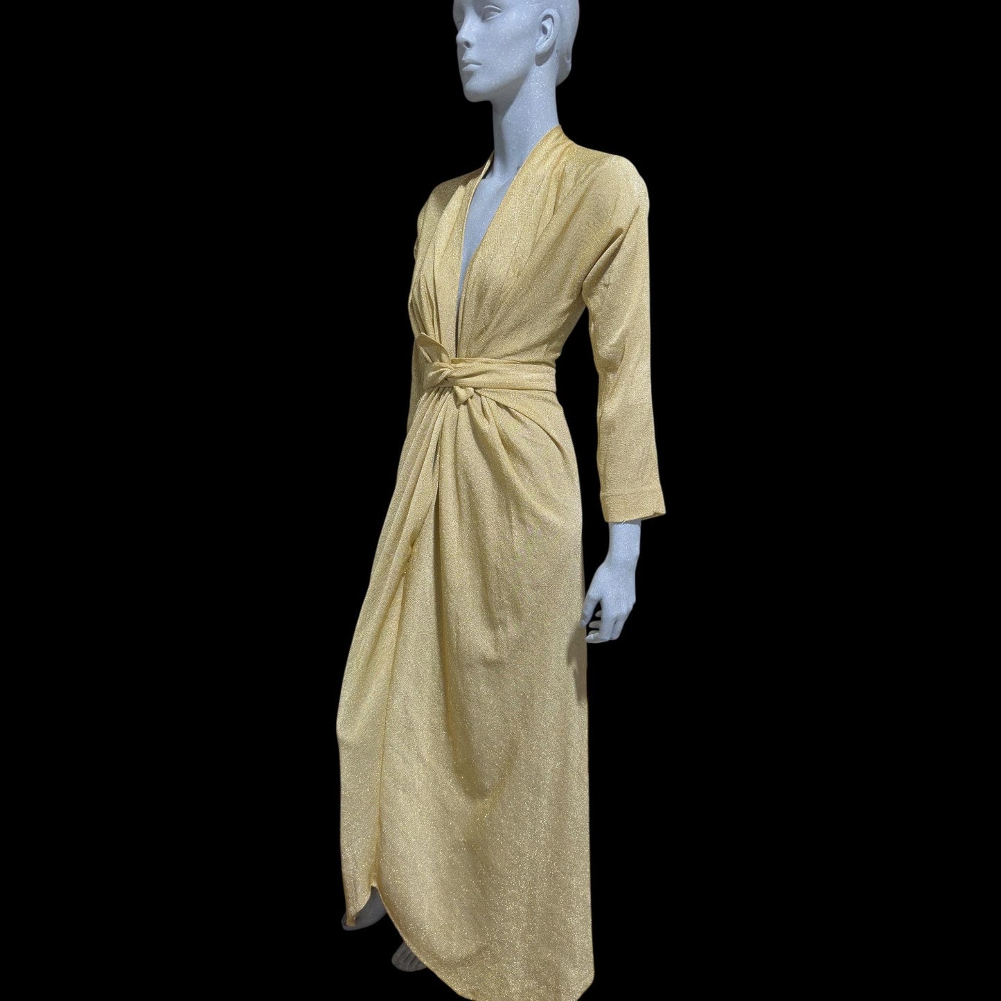 MARSHALL FIELD's DORIAN, 1970s vintage evening dress, Metallic gold lurex knit goddess gown, Studio 54 disco party dress, very Halston