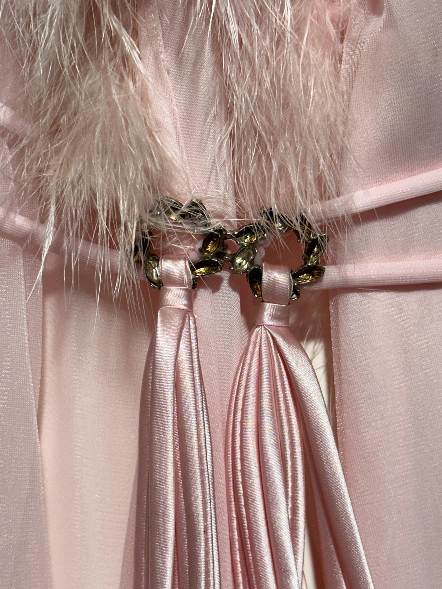 LUCIE ANN Claire Sandra dressing gown robe, vintage 1960s frothy pink full sweep marabou gown