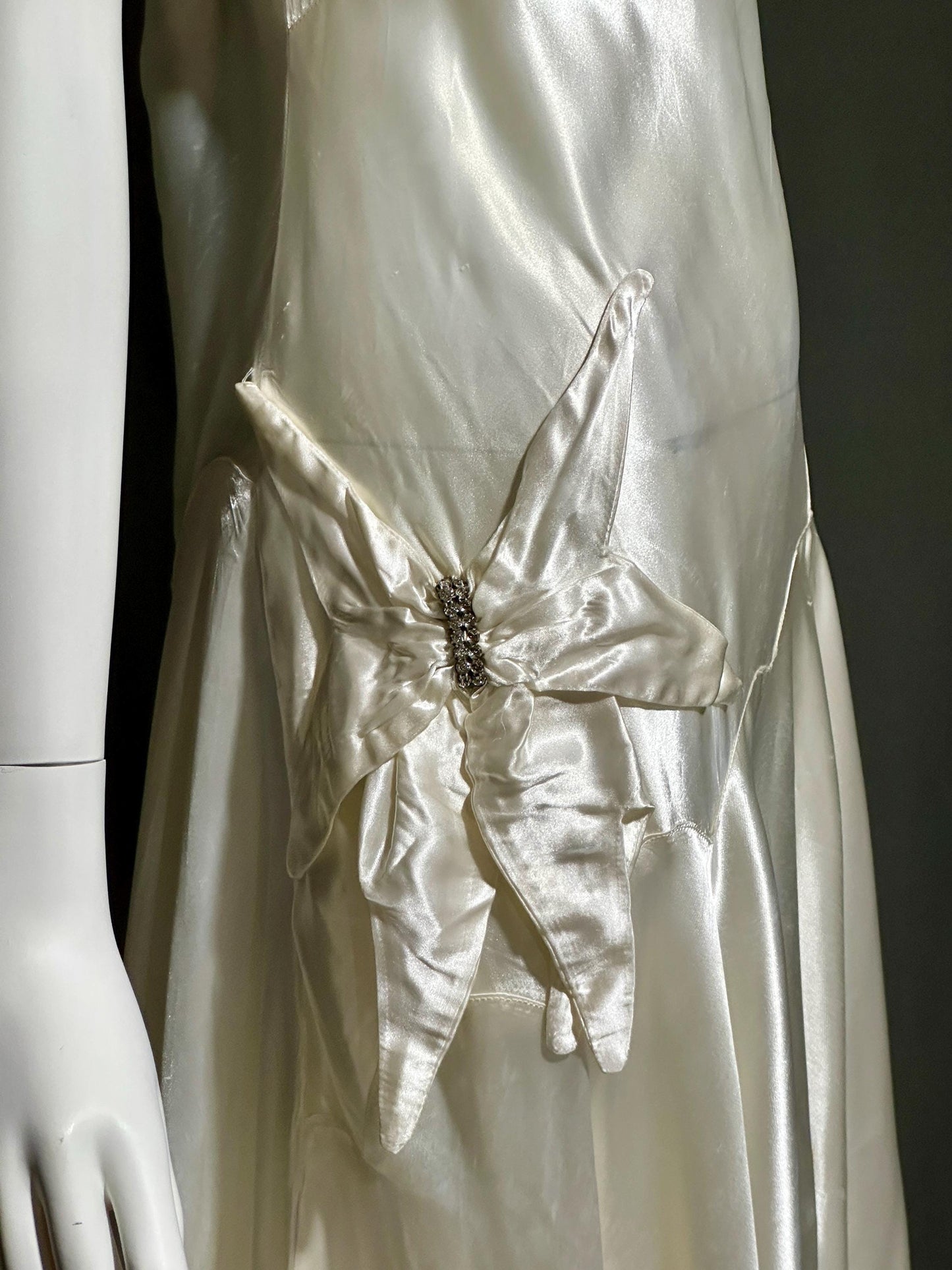 1940s vintage wedding dress, shimmering white satin tea length bridal ball gown
