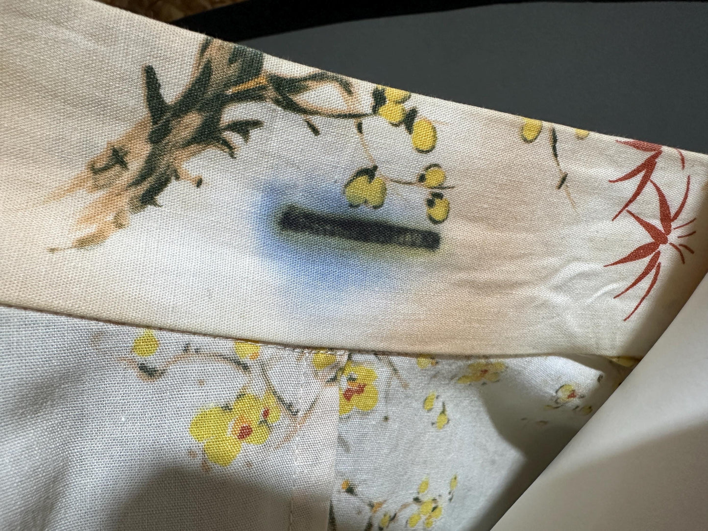 1970s vintage kimono dressing gown, Japanese summer cotton house coat robe, yellow dogwood branches