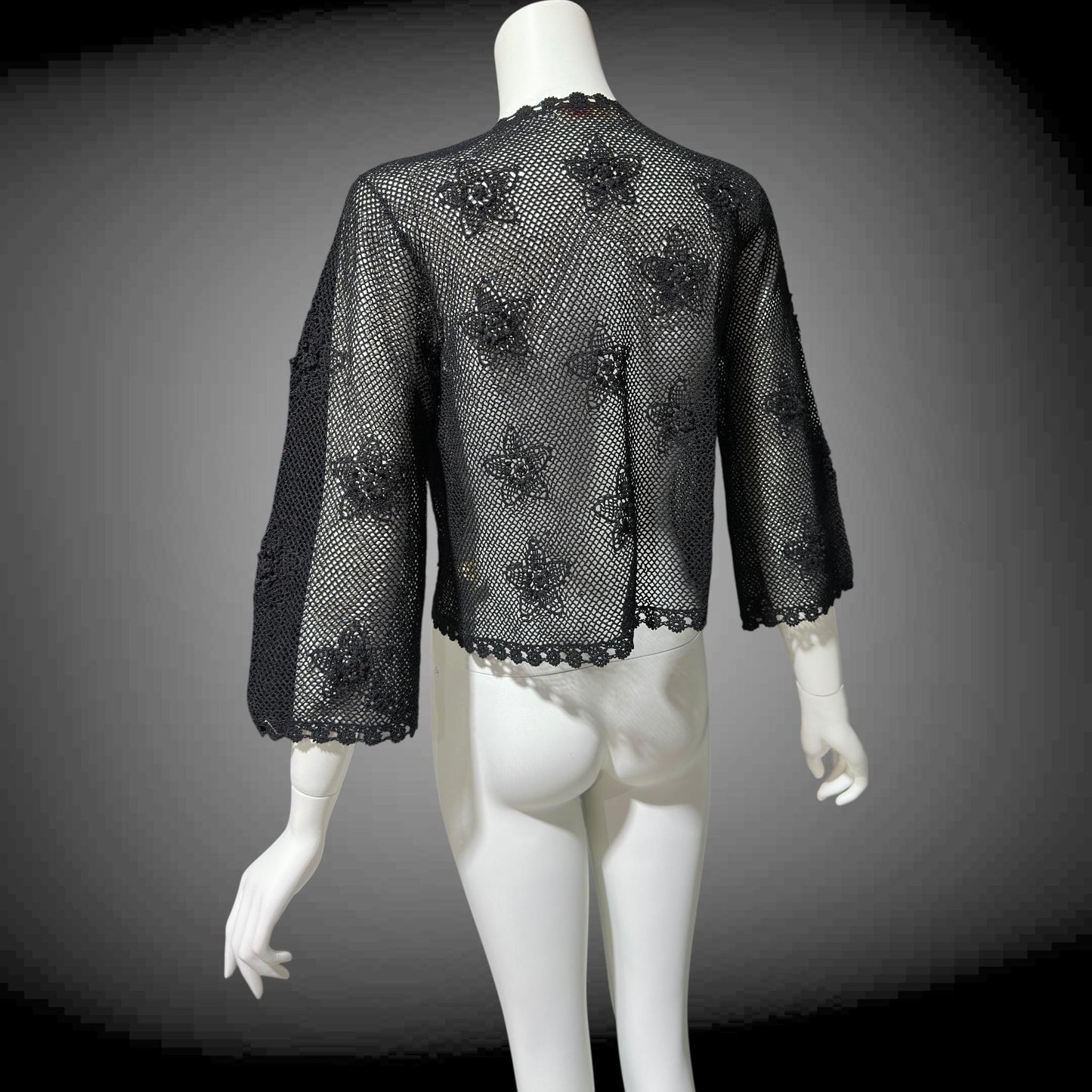 1950s vintage crochet cardigan, black 100% cotton Hand Made Shanghai cropped sweater