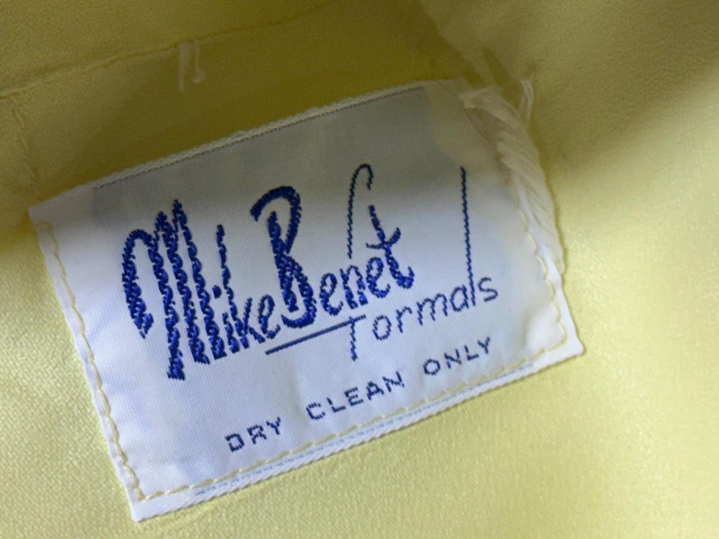 MIKE BENET, vintage 1970s evening dress, Lemon Yellow chiffon sequin formal ball gown