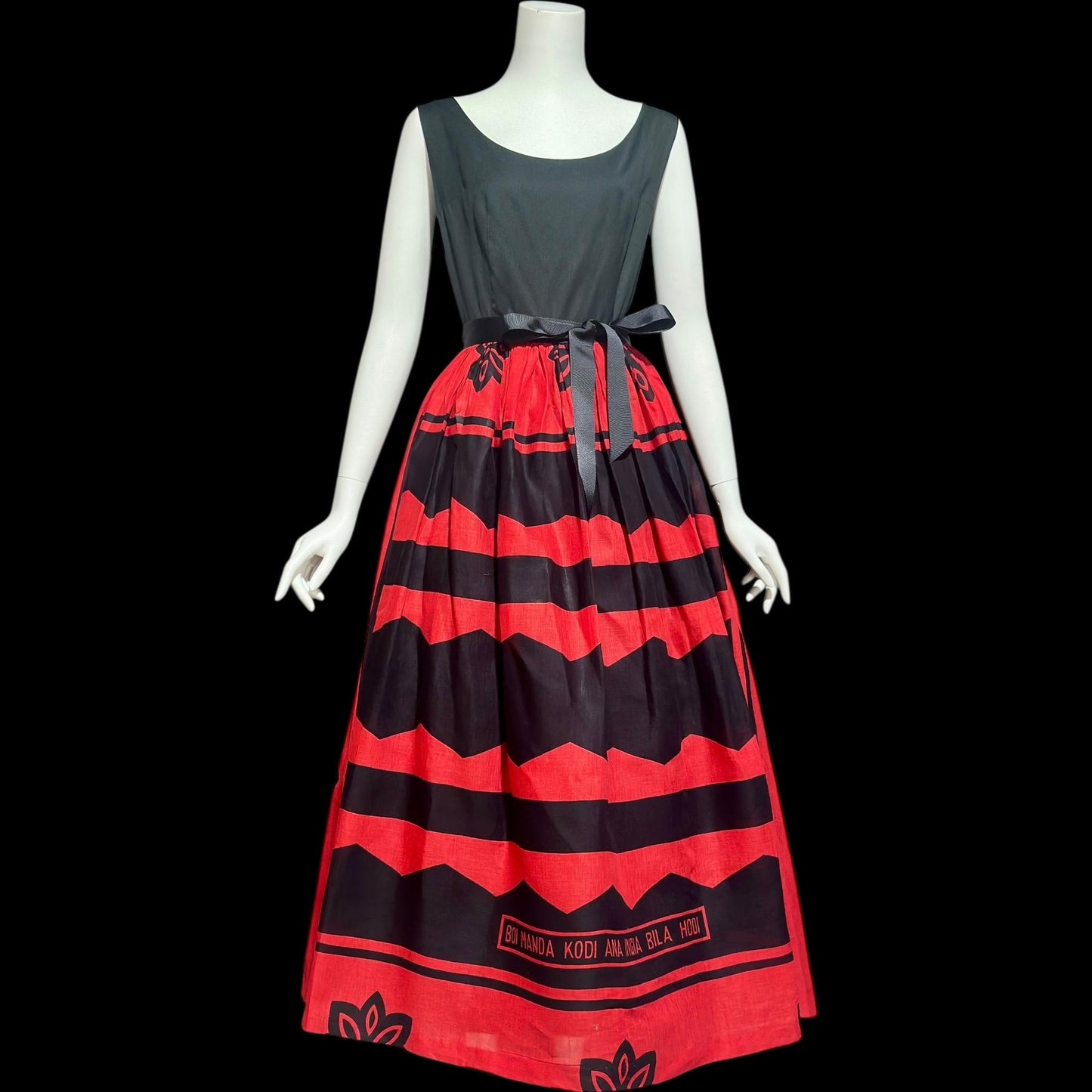 JENNY BELL, vintage 1960s dress, East African Swahili cotton red and black ethnic party sundress
