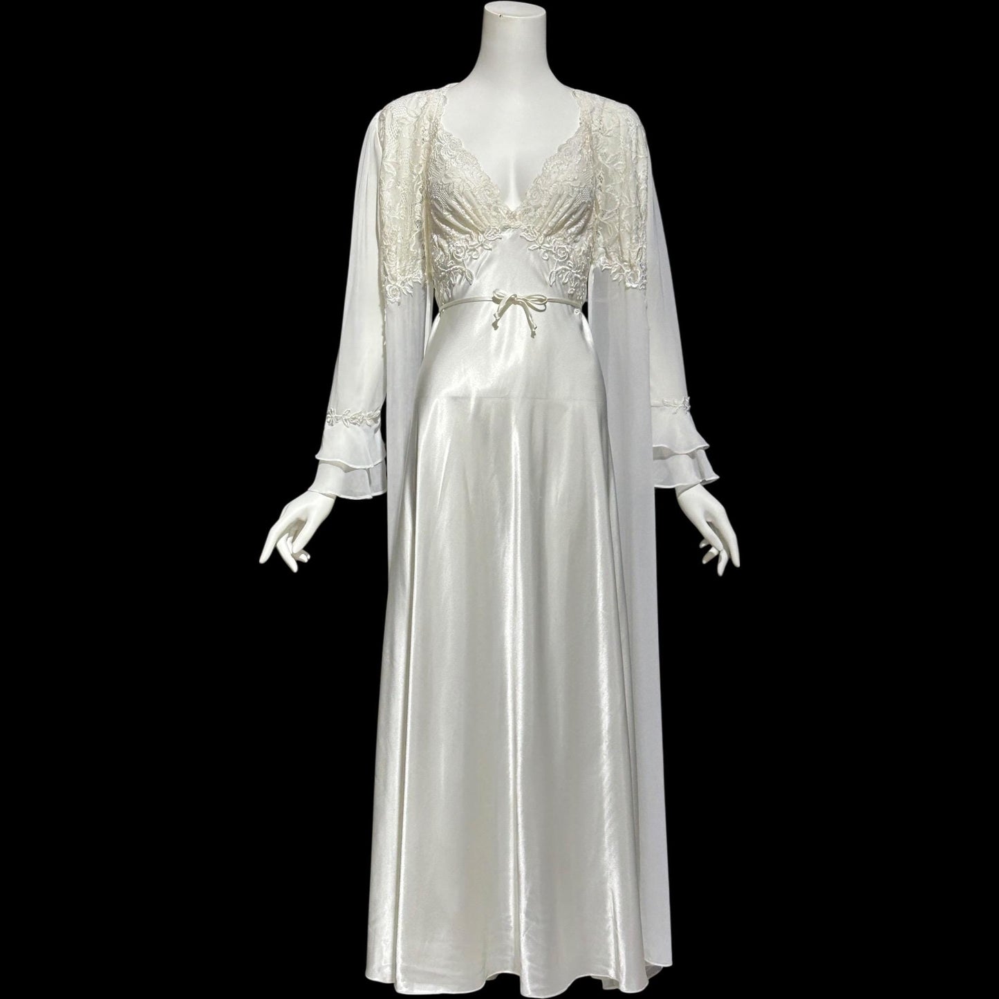 JONQUIL Diane Samandi, vintage 1980s White bridal peignoir dressing gown and slip dress