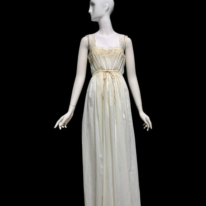 BY IRIS vintage 1940s Nightgown slip dress, Lord & Taylor embroidered white nylon lingerie dress
