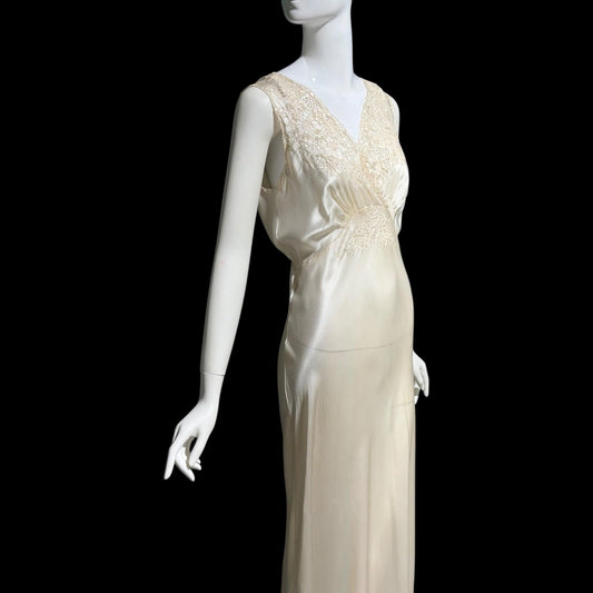 PEONY vintage 1950s Silk Nightgown Slip Dress: SHANGHAI Embroidered White Bridal Lingerie dress