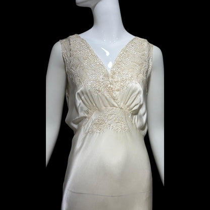 PEONY vintage 1950s Silk Nightgown Slip Dress: SHANGHAI Embroidered White Bridal Lingerie dress