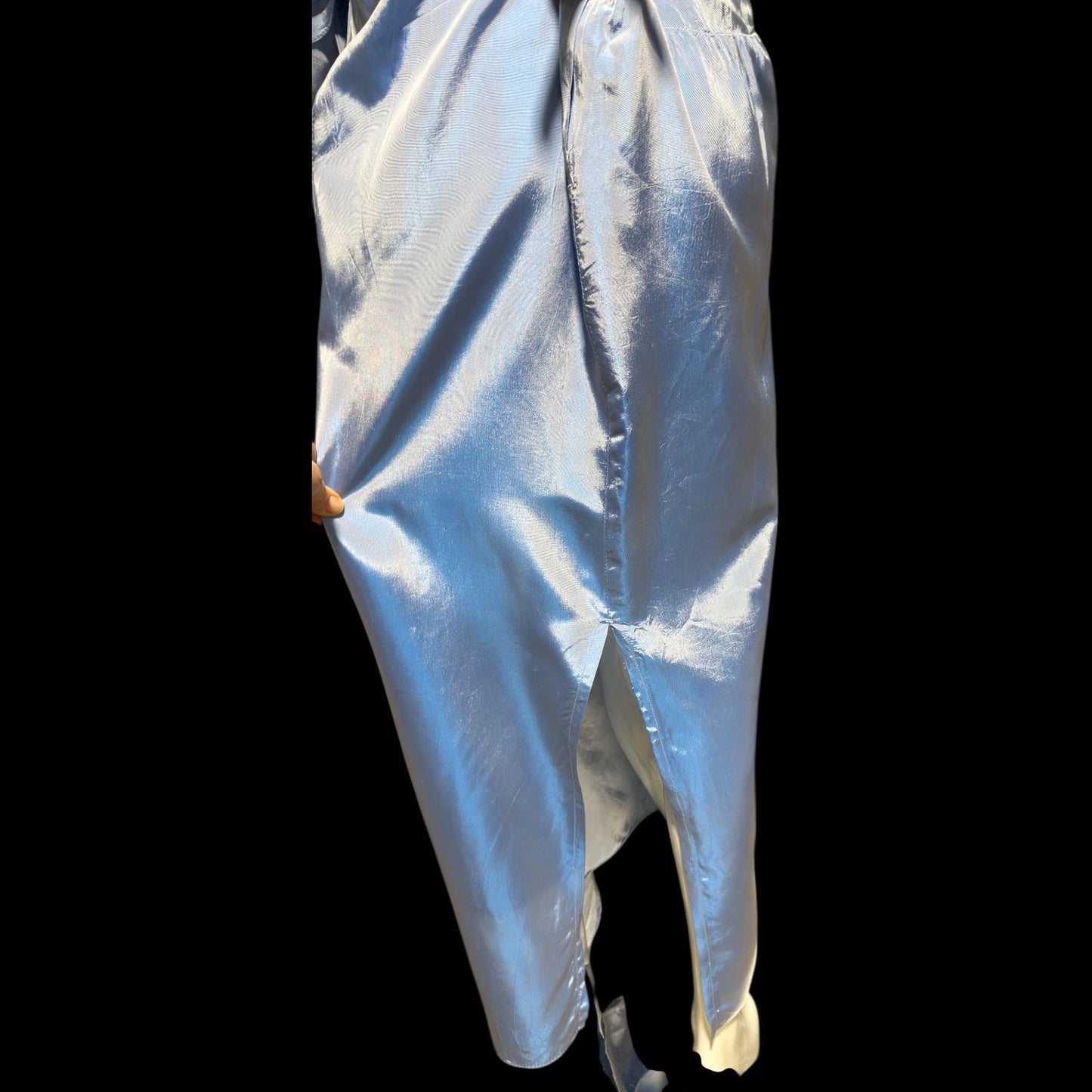 1980s vintage evening dress, Iridescent blue taffeta and ruffles, strapless prom party dress, medium