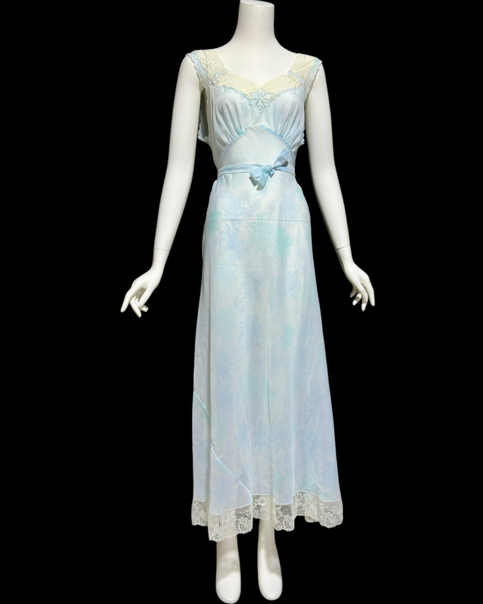 SAAB for I.MAGNIN 1940s vintage floral nightgown, full length Old Hollywood sheer gown