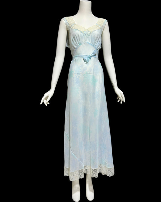 SAAB for I.MAGNIN 1940s vintage floral nightgown, full length Old Hollywood sheer gown