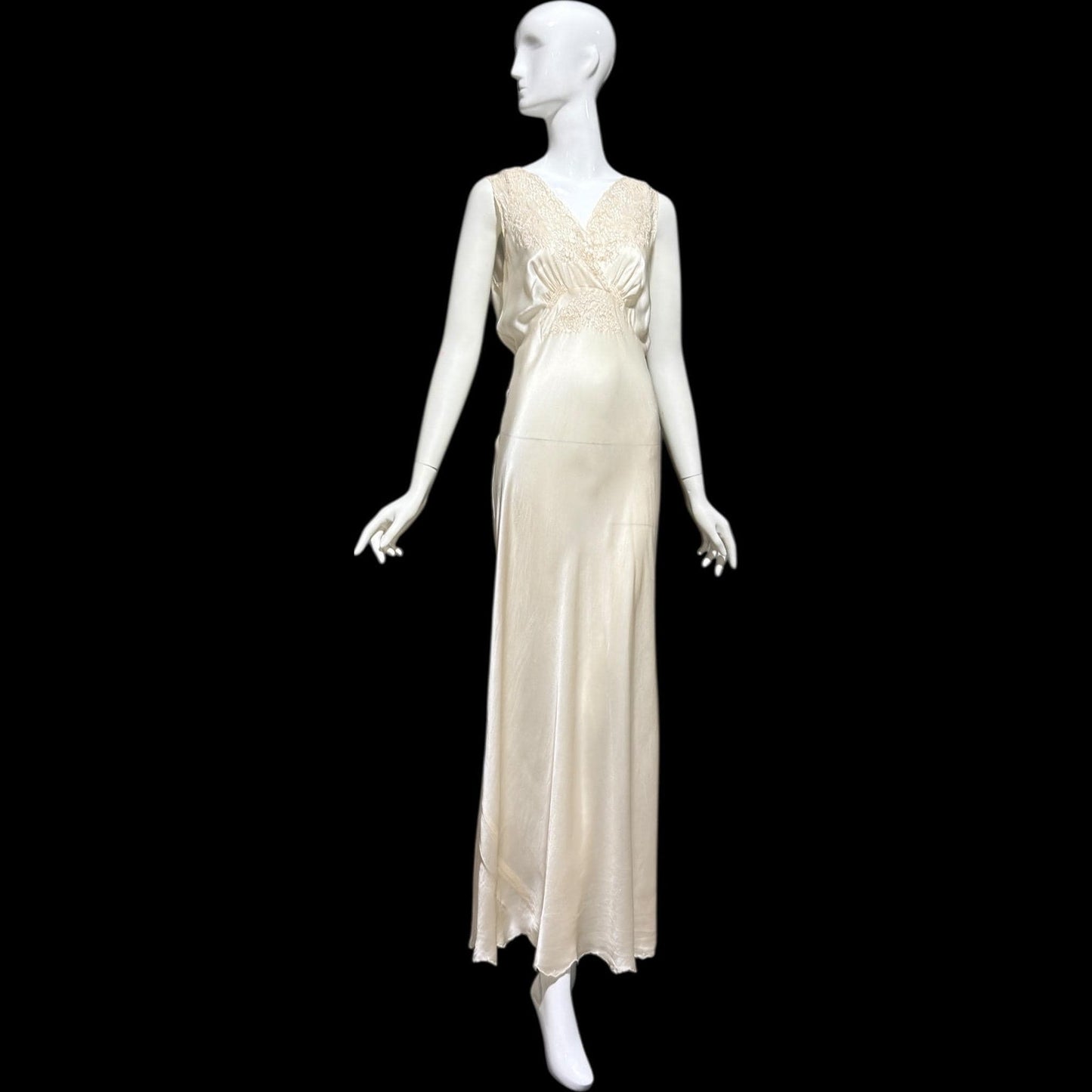 PEONY vintage 1950s Silk Nightgown Slip Dress: SHANGHAI Embroidered White Bridal Lingerie dress