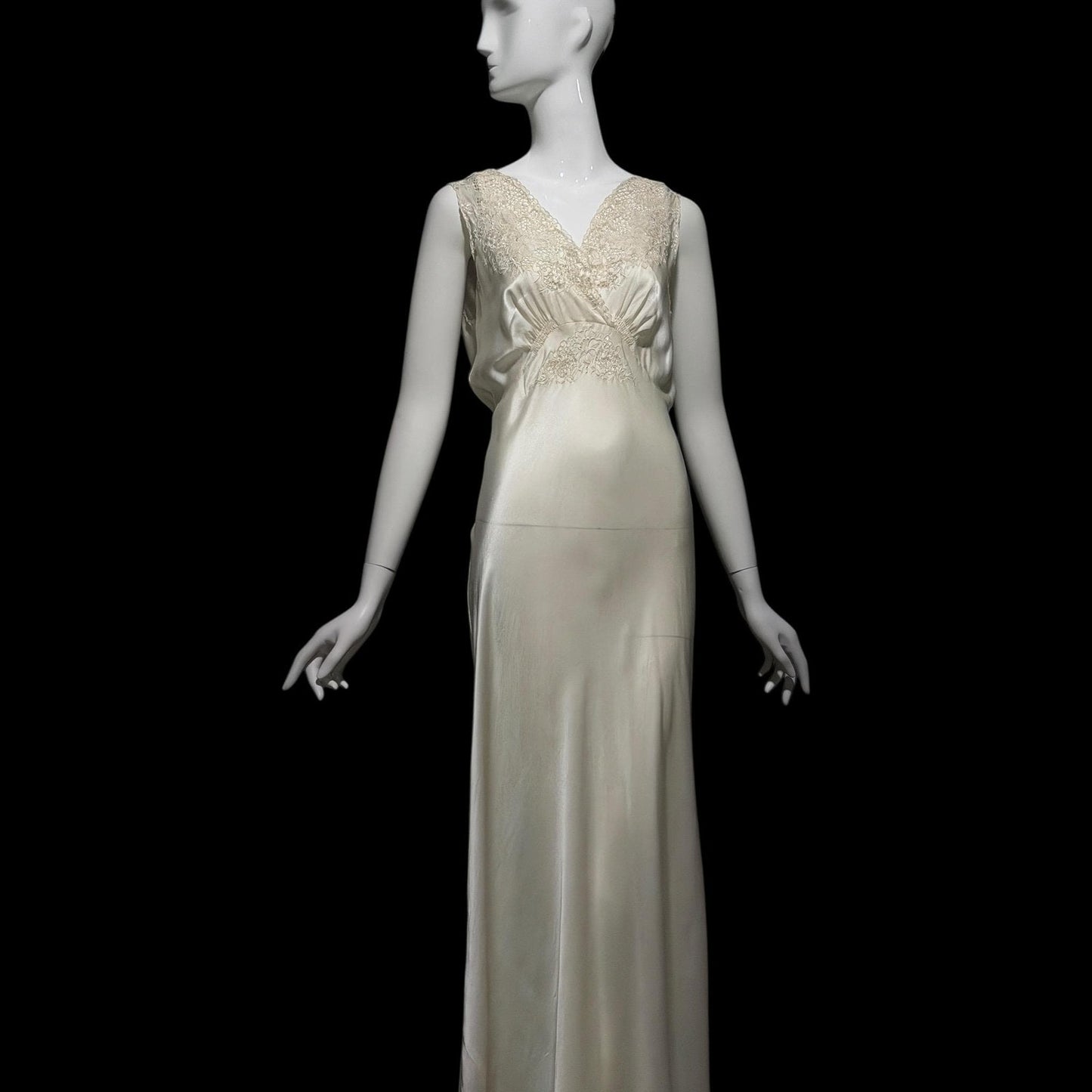 PEONY vintage 1950s Silk Nightgown Slip Dress: SHANGHAI Embroidered White Bridal Lingerie dress