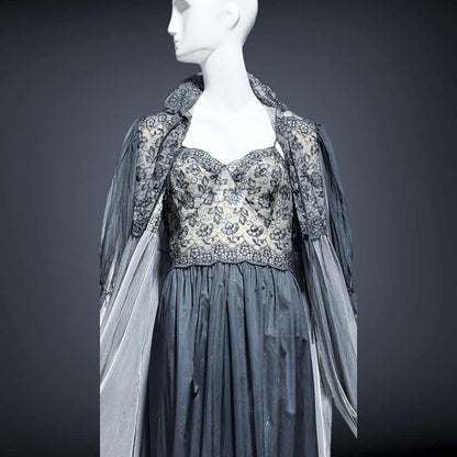 EYEFUL Vintage nightgown robe set, 1950s peignoir set, sheer black Old Hollywood lingerie dress