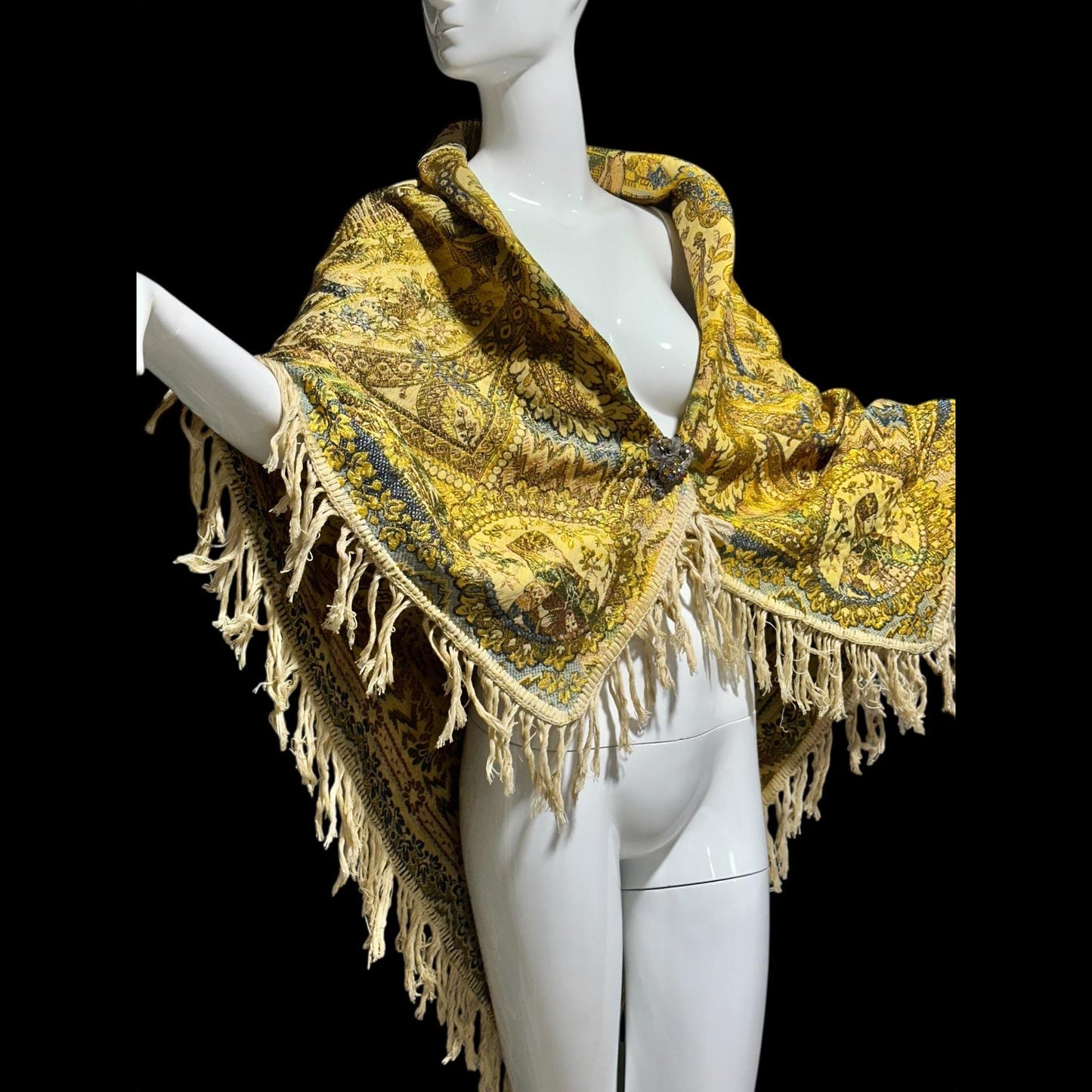 1800s Antique Vintage Silk Tapestry, Victorian Russian fringed jacquard shawl, Tablecloth or Wrap