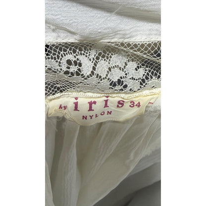 BY IRIS vintage 1940s Nightgown slip dress, Lord & Taylor embroidered white nylon lingerie dress