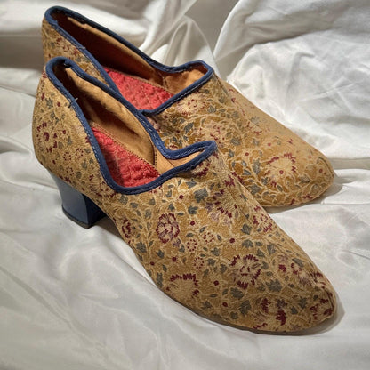 1900s Victorian Evening Slippers Shoes, Cotton floral bedroom slippers