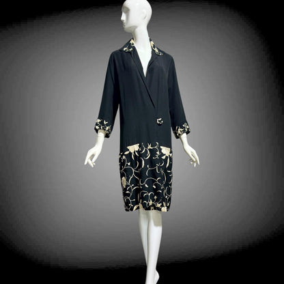 vintage 1930s evening coat,
Embroidered black and white flapper opera coat