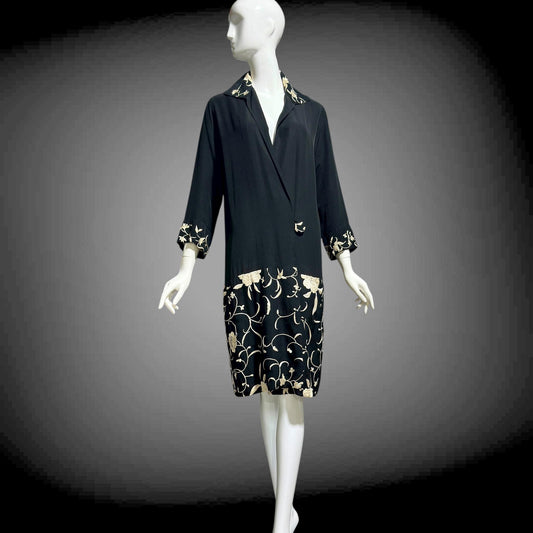 vintage 1930s evening coat,
Embroidered black and white flapper opera coat