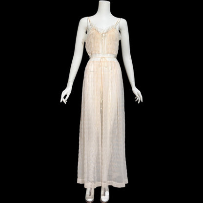 BY IRIS, vintage 1930s Nightgown slip dress, ethereal sheer waffled nylon night dress